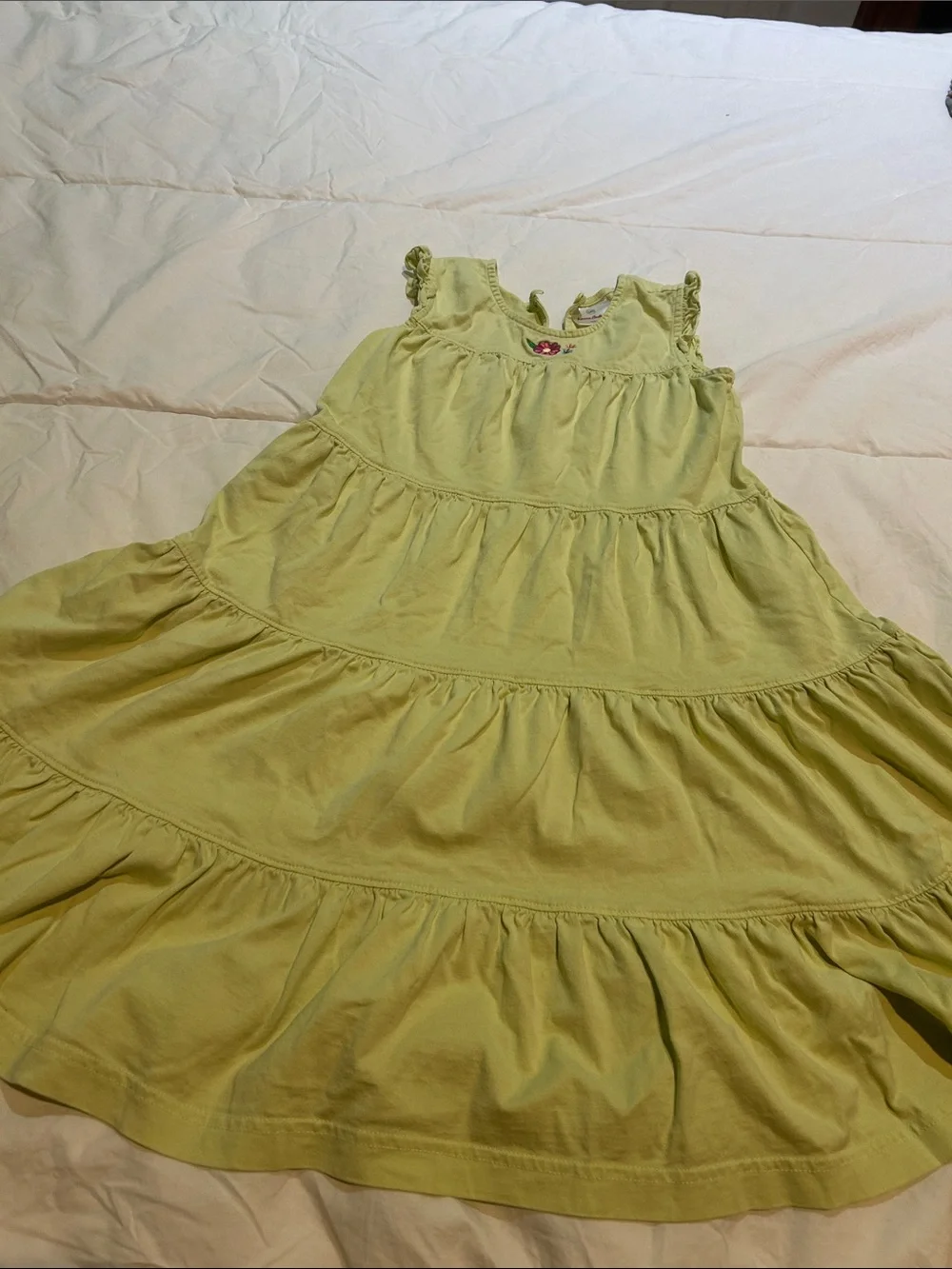 Hanna Andersson Girls Bright Green Ruffle  Dress Sz 6 Summer 120 Euro Casual